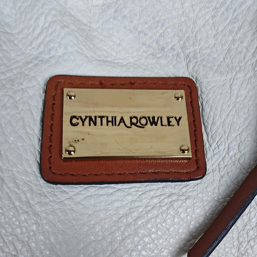 CYNTHIA ROWLEY XL Ivory/Brown Pebbled Leather Convertible Satchel/Shoulder Bag - Picture 6 of 16
